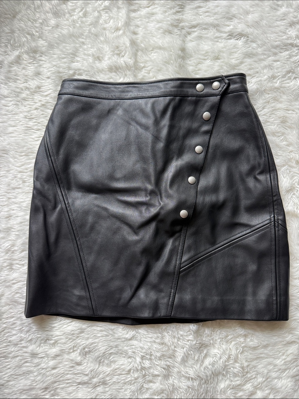 Blank NYC Black Faux Leather Snap-Front Mini Skirt